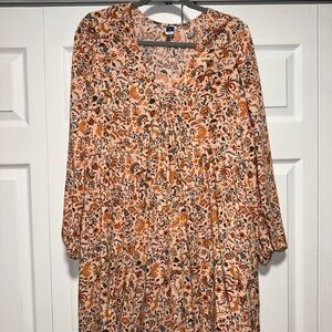 Old Navy Orange and Brown V-Neck Long Sleeve Sundress
